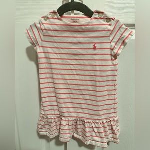 Ralph Lauren Polo dress for baby girl, white with pink stripes, Size 12 months